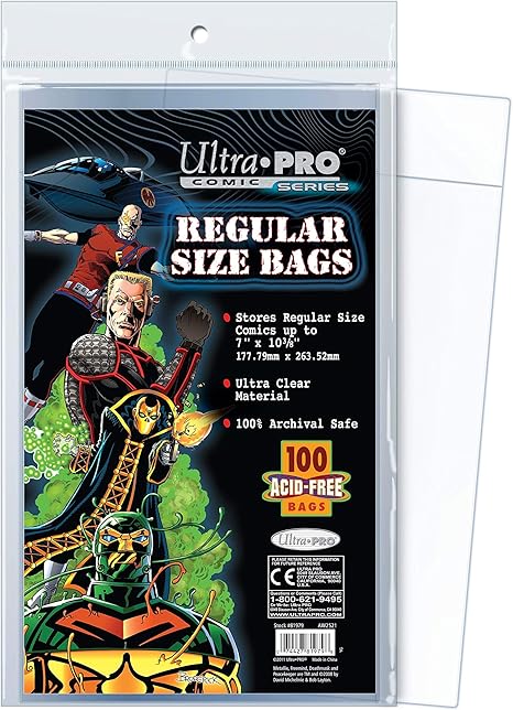 91+shu-Q3xL._AC_SX466_ Ultra PRO Regular Size 7-1/8 x 10-1/2" Comic Bags (100 Count Pack), Small, Clear - Image 1