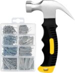 KURUI 700PCs Nails Assortment Kit & 8oz Hammer, Small Hammer for Hanging Wall Art Decor, Picture Frame, 350 Roofing/Wall Nails & 350 Finishing Nail