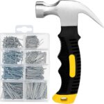 KURUI 700PCs Nails Assortment Kit & 8oz Hammer, Small Hammer for Hanging Wall Art Decor, Picture Frame, 350 Roofing/Wall Nails & 350 Finishing Nail