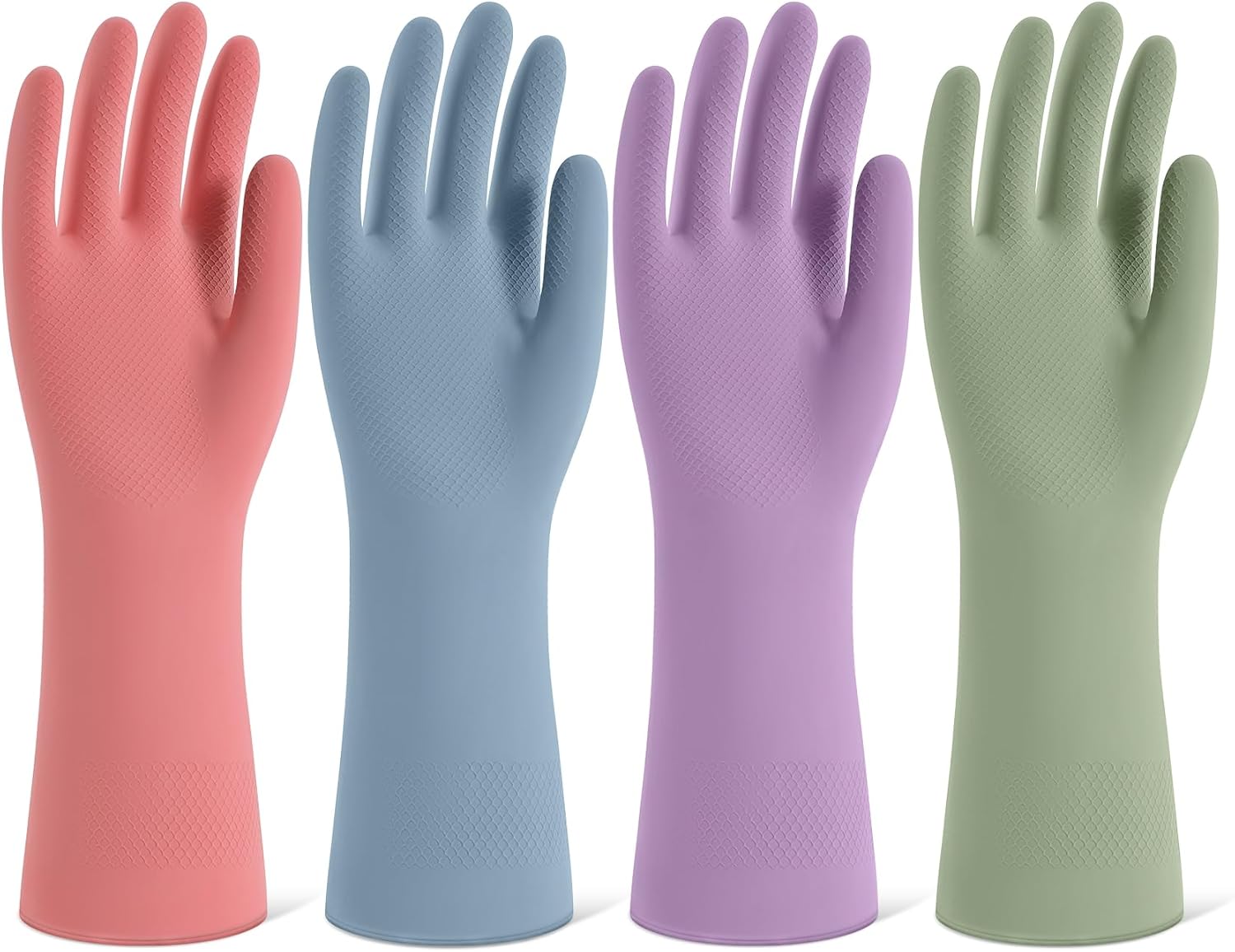 71i81qvamgL._AC_SL1500_ Rubber Cleaning Gloves for Dishwashing, 4 Pairs Reusable Kitchen Gloves for Washing Dishes and Household Cleaning, Colorful Dish Gloves with Flocked Lining and Non-Slip Grip, Pefect for Woman Men - M - Image 1