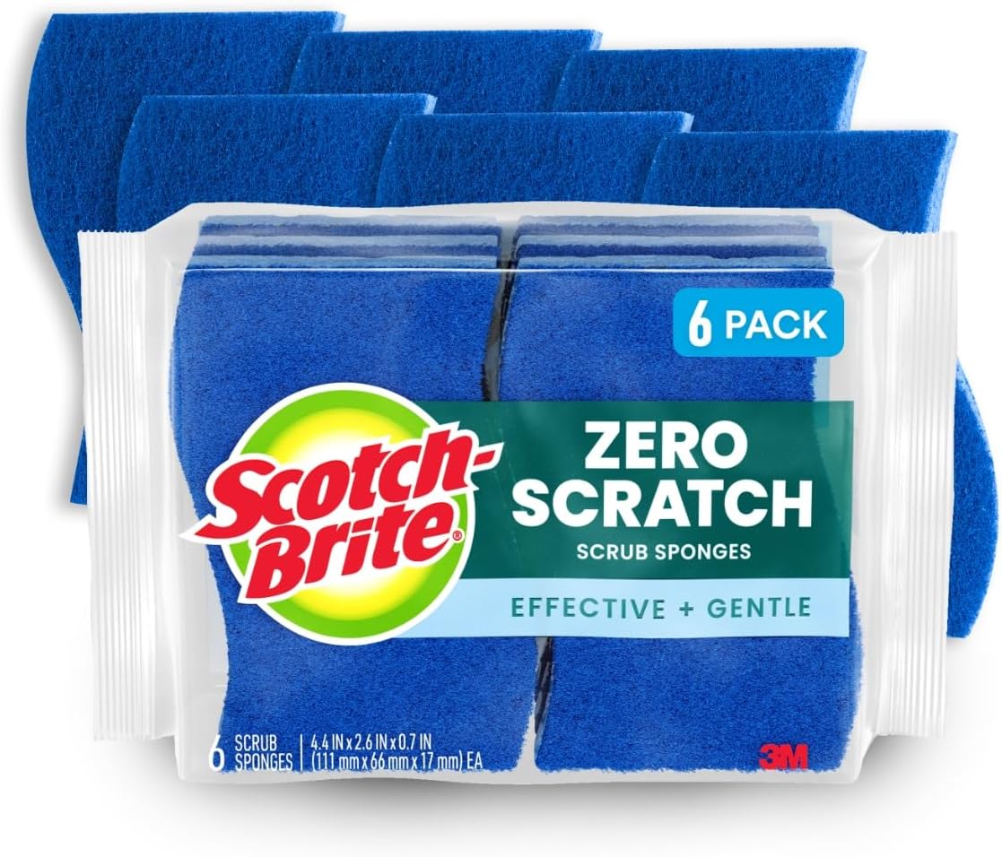 71mQ3aPuVmL._AC_SL1280_ Scotch-Brite Zero Scratch Scrub Sponge, 6 Kitchen Sponges for Cleaning Around the Home, Bathroom & More, Scratch-free Dish Scrubber, Multi-surface Safe, Best for Nonstick Pots and Pans - Image 1