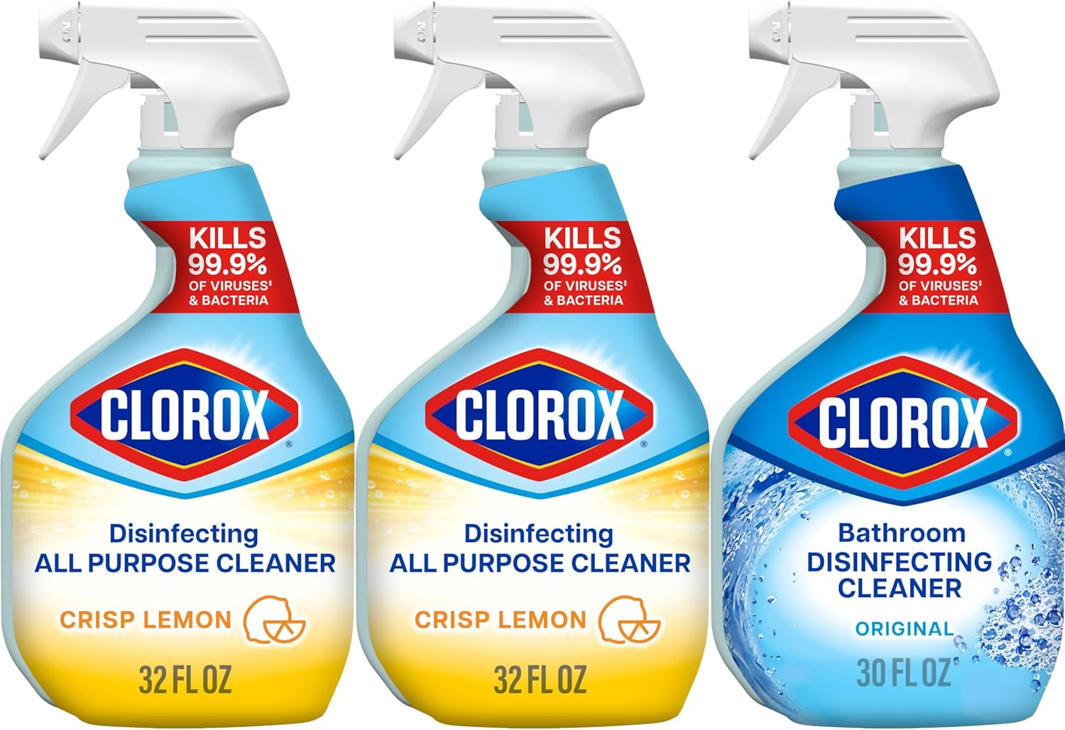 81+6NNJgB7L._AC_SL1500_ Clorox Disinfecting All-Purpose Cleaner 32 Oz and Bathroom Cleaner, Household Essentials, 30 Oz, Pack of 3 - Image 1