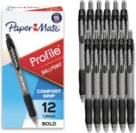 Paper Mate Profile Retractable Ballpoint Pens, Bold Point (1.4mm), Black Ink, 12 Count - Writing, Journaling, Office Supplies